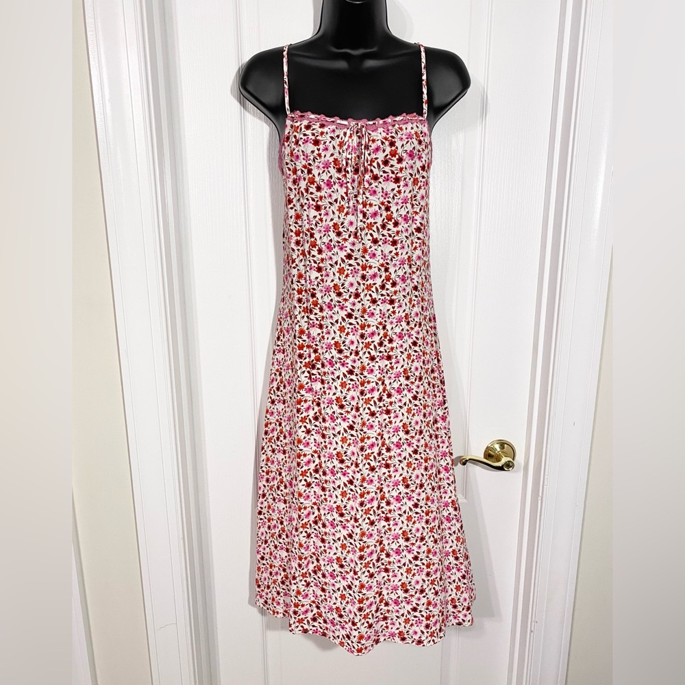 Y2K VTG Rocket Girl USA MADE Lace Trim Floral Spaghetti Strap Dress Pink Large